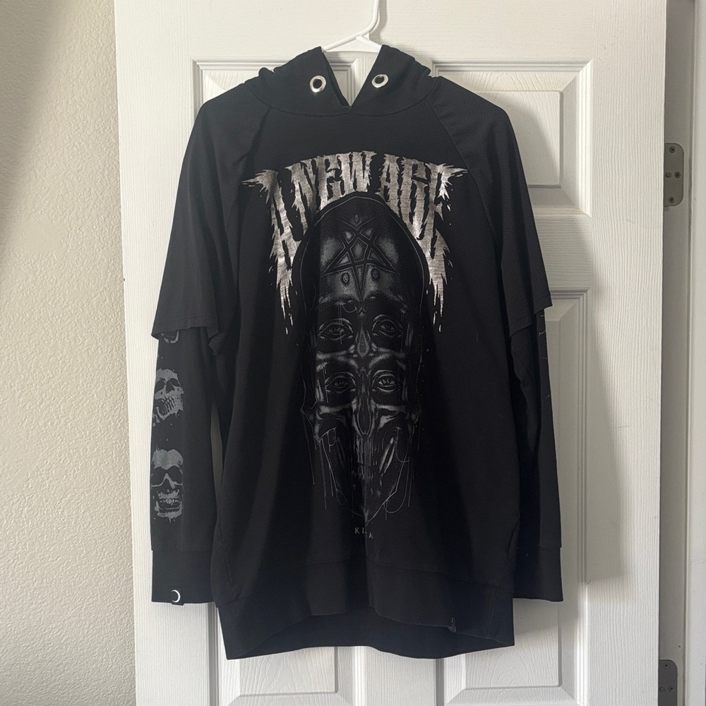 Killstar Black Graphic Hooded Long-Sleeve Shirt